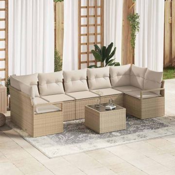vidaXL Sodo Sofų Rinkinys su pagalve 8 pcs Bežinė ir kreminė