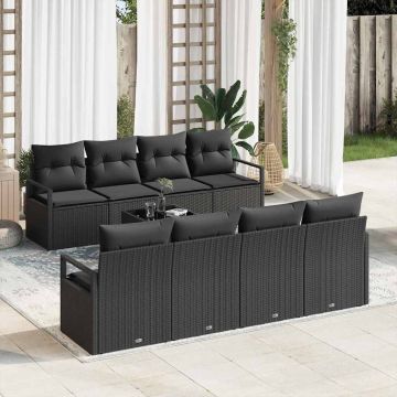 vidaXL Sodo Sofų Rinkinys su pagalve 9 pcs Juoda poliratanas