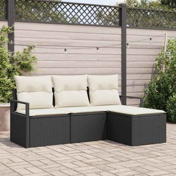 vidaXL Sofos komplektas su pagalve 4 pcs Juoda ir kreminė poliratanas