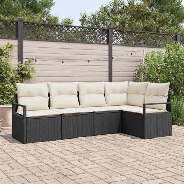vidaXL Sodo Sofų Rinkinys su pagalve 5 pcs Juoda ir Balta poliratanas