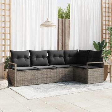 vidaXL Sodo Sofų Rinkinys su pagalve 5 pcs Pilka poliratanas
