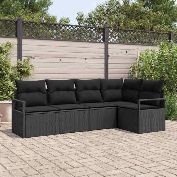 vidaXL Sodo Sofų Rinkinys su pagalve 5 pcs Juoda poliratanas