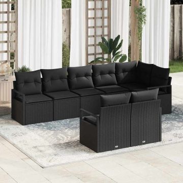 vidaXL Sodo Sofų Rinkinys su pagalve 8 pcs Juoda poliratanas