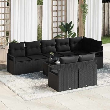 vidaXL Sodo Sofų Rinkinys su pagalve 9 pcs Juoda poliratanas