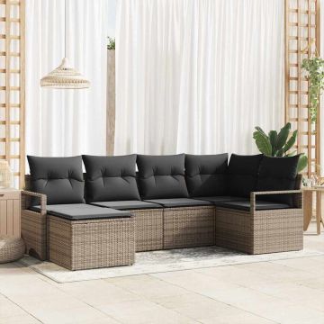 vidaXL Sofos komplektas su pagalve su saugykla 6 pcs Pilka poliratanas