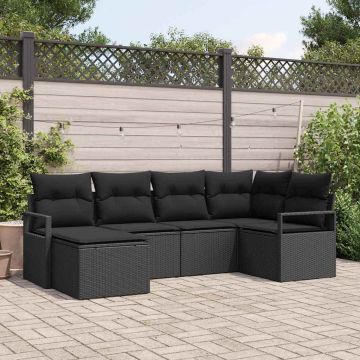 vidaXL Sofos komplektas su pagalve su saugykla 6 pcs Juoda poliratanas
