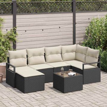 vidaXL Sofos komplektas 7 pcs Ruda ir grietinėlė poliratanas