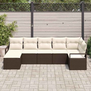 vidaXL Sofos komplektas 7 pcs Ruda ir grietinėlė poliratanas
