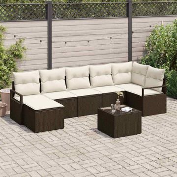 vidaXL Sofos komplektas 8 pcs Ruda ir grietinėlė poliratanas