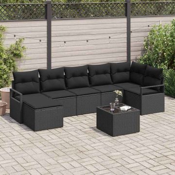 vidaXL Sofos komplektas su pagalve su saugykla 8 pcs Juoda poliratanas