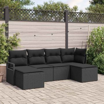 vidaXL Sofos komplektas su pagalve su saugykla 6 pcs Juoda poliratanas