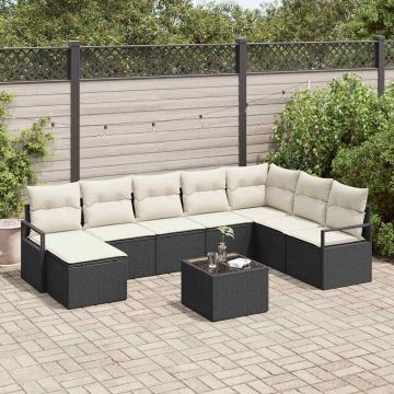 vidaXL Sofos komplektas 9 pcs Ruda ir grietinėlė poliratanas