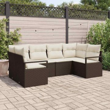 vidaXL Sodo Sofų Rinkinys su pagalve 6 pcs Ruda ir balta poliratanas