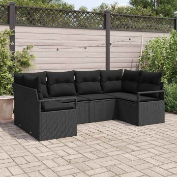 vidaXL Sodo Sofų Rinkinys su pagalve 6 pcs Juoda poliratanas