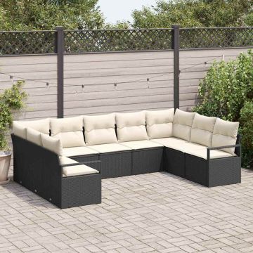 vidaXL Sodo Sofų Rinkinys su pagalve 9 pcs Juoda ir Balta poliratanas