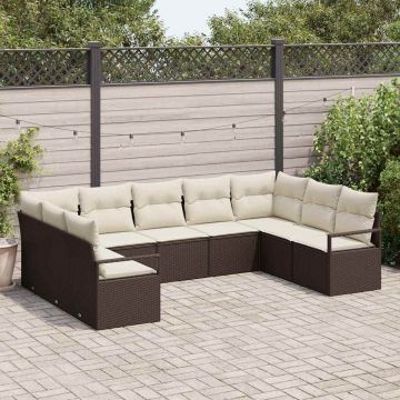 vidaXL Sodo Sofų Rinkinys su pagalve 9 pcs Ruda ir balta poliratanas