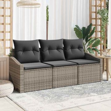 vidaXL Sodo Sofų Rinkinys su pagalve 3 pcs Pilka poliratanas