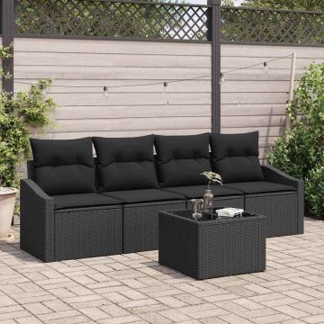 vidaXL Sofos komplektas su pagalve su saugykla 5 pcs Juoda poliratanas