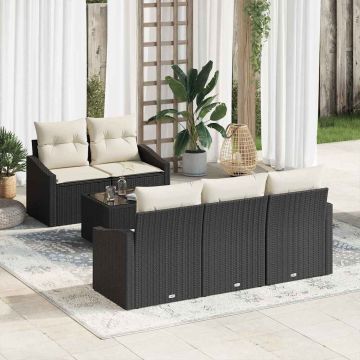 vidaXL Sofos komplektas su pagalve 6 pcs Juoda ir kreminė poliratanas