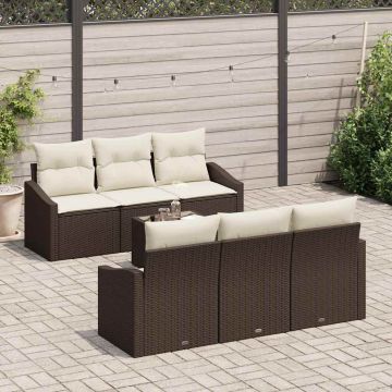 vidaXL Sofos komplektas 7 pcs Ruda ir grietinėlė poliratanas