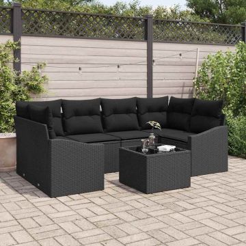 vidaXL Sofos komplektas su pagalve su saugykla 7 pcs Juoda poliratanas