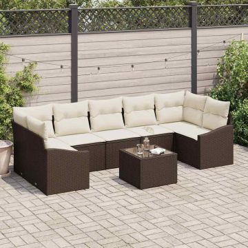 vidaXL Sofos komplektas 8 pcs Ruda ir grietinėlė poliratanas