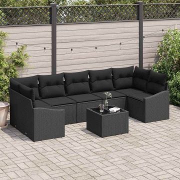 vidaXL Sofos komplektas su pagalve su saugykla 8 pcs Juoda poliratanas