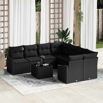 vidaXL Sofos komplektas su pagalve su saugykla 9 pcs Juoda poliratanas