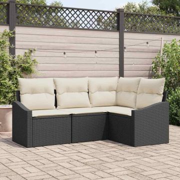vidaXL Sodo Sofų Rinkinys su pagalve 4 pcs Juoda ir Balta poliratanas