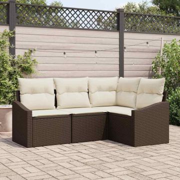 vidaXL Sodo Sofų Rinkinys su pagalve 4 pcs Ruda ir balta poliratanas