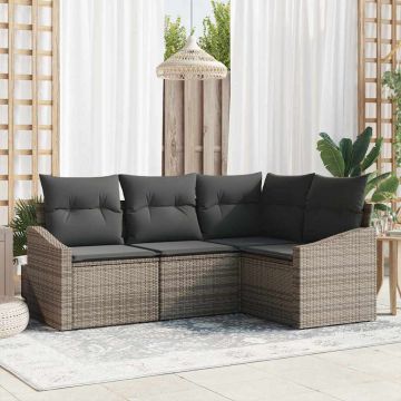 vidaXL Sodo Sofų Rinkinys su pagalve 4 pcs Pilka poliratanas