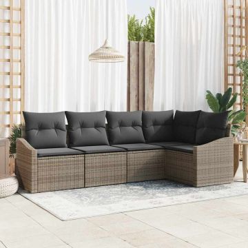 vidaXL Sodo Sofų Rinkinys su pagalve 5 pcs Pilka poliratanas