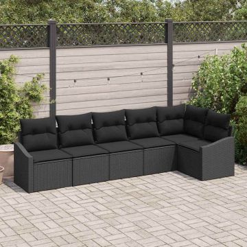 vidaXL Sodo Sofų Rinkinys su pagalve 6 pcs Juoda poliratanas