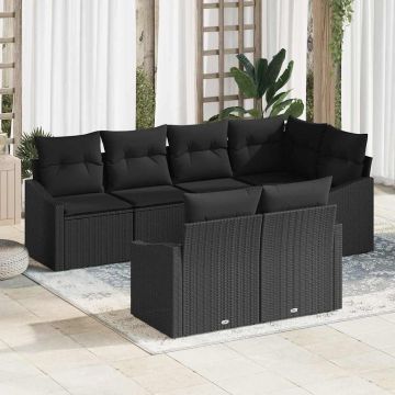 vidaXL Sodo Sofų Rinkinys su pagalve 7 pcs Juoda poliratanas