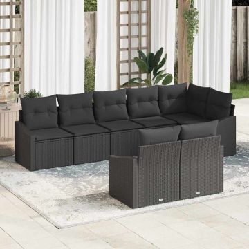 vidaXL Sodo Sofų Rinkinys su pagalve 8 pcs Juoda poliratanas