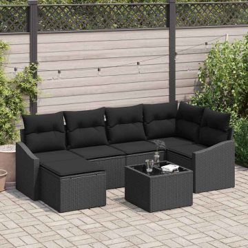 vidaXL Sodo valgomojo komplektas su pagalve su saugykla 7 pcs Juoda