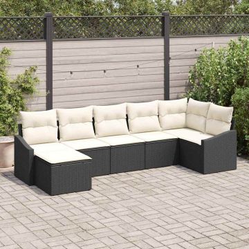 vidaXL Sodo Sofų Rinkinys 7 pcs Juoda ir kreminė poliratanas