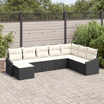 vidaXL Sodo Sofų Rinkinys 8 pcs Juoda ir kreminė poliratanas