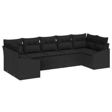 vidaXL Sodo Sofų Rinkinys su saugykla 7 pcs Juoda poliratanas