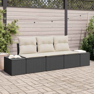 vidaXL Sodo Sofų Rinkinys 3 pcs Juoda ir kreminė poliratanas