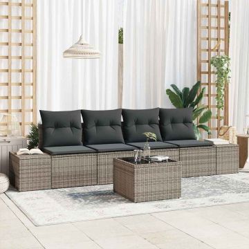 vidaXL Sodo Sofų Rinkinys su pagalve 5 pcs Pilka poliratanas