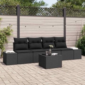 vidaXL Sodo Sofų Rinkinys su pagalve 5 pcs Juoda poliratanas