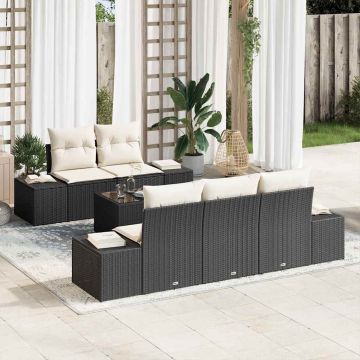 vidaXL Sodo Sofų Rinkinys 6 pcs Juoda ir kreminė poliratanas