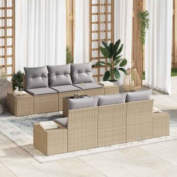vidaXL Sodo Sofų Rinkinys su pagalve 8 pcs Bežinė ir pilka poliratanas