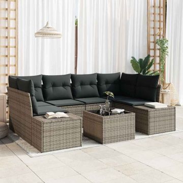 vidaXL Sodo Sofų Rinkinys su pagalve 8 pcs Pilka poliratanas