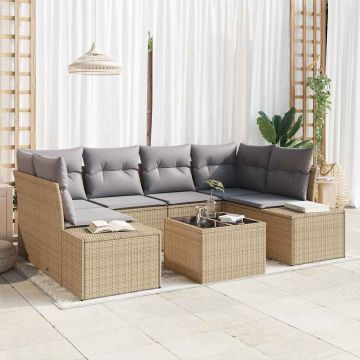 vidaXL Sodo Sofų Rinkinys su pagalve 8 pcs Bežinė ir pilka poliratanas