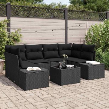 vidaXL Sodo Sofų Rinkinys su pagalve 8 pcs Juoda poliratanas