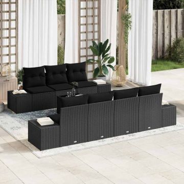 vidaXL Sodo Sofų Rinkinys su pagalve 8 pcs Juoda poliratanas