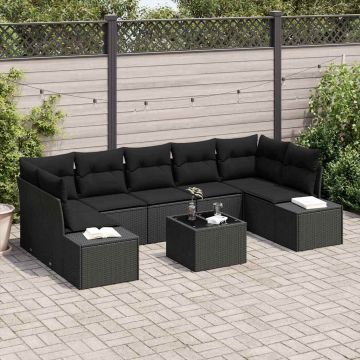 vidaXL Sodo Sofų Rinkinys su pagalve 8 pcs Juoda poliratanas