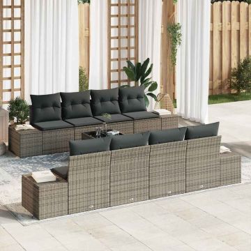 vidaXL Sodo Sofų Rinkinys su pagalve 8 pcs Pilka poliratanas